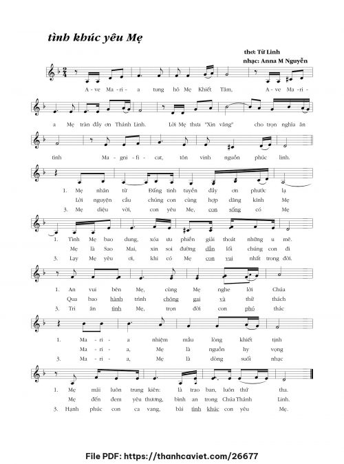 Tình khúc yêu Mẹ - Anna M. Nguyễn - Thơ: Từ Linh - trang 1