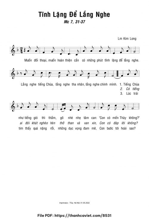 Tĩnh lặng để lắng nghe - Lm. Kim Long - trang 1