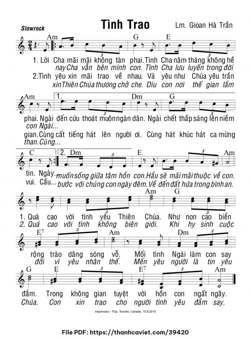Tình trao - Lm. Gioan Hà Trần - trang 1