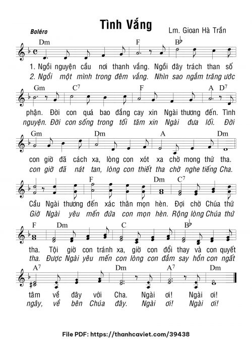 Tình vắng - Lm. Gioan Hà Trần - trang 1