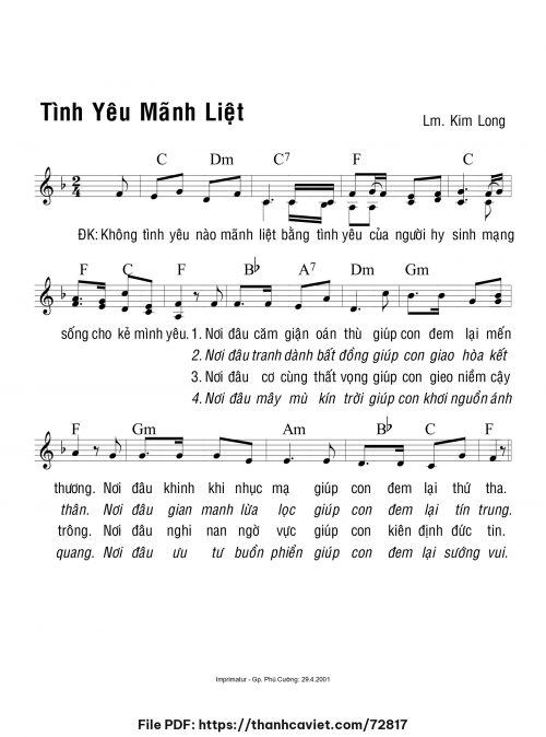 Tình yêu mãnh liệt - Lm. Kim Long - trang 1