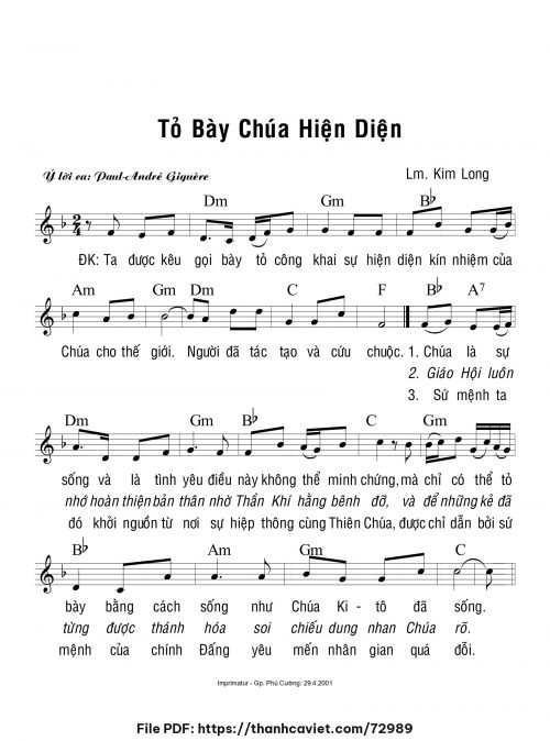 Tỏ bày Chúa hiện diện - Lm. Kim Long - trang 1