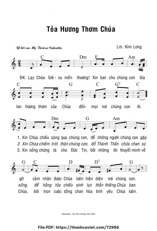 Tỏa hương thơm Chúa - Lm. Kim Long - trang 1