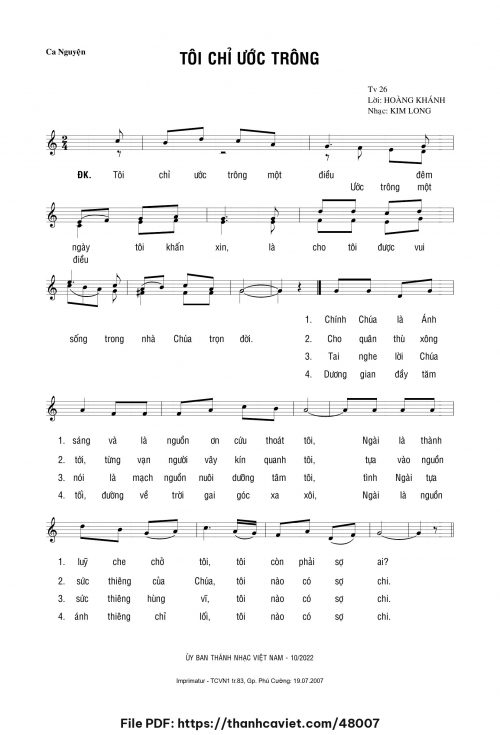 Tôi chỉ ước trông - Lm. Kim Long - Lm. Hoàng Khánh - trang 1