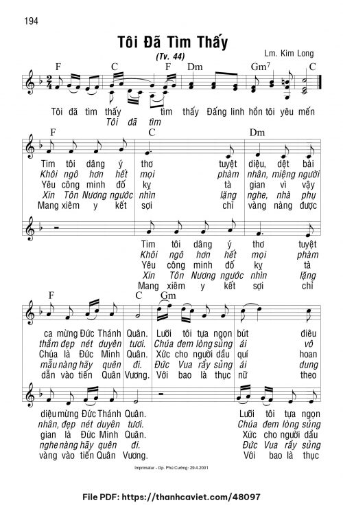 Tôi đã tìm thấy - Lm. Kim Long - trang 1