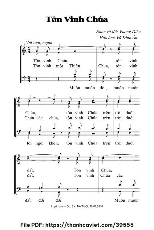 Tôn vinh Chúa - Lm. Vương Diệu (Hòa âm: Vũ Đình Ân) - trang 1