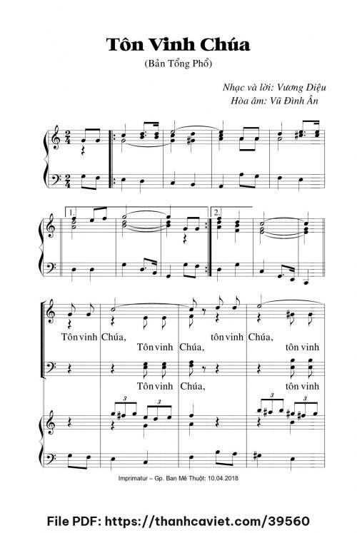Tôn vinh Chúa [Bản Tổng phổ] – - Lm. Vương Diệu (Hòa âm: Vũ Đình Ân) - trang 1