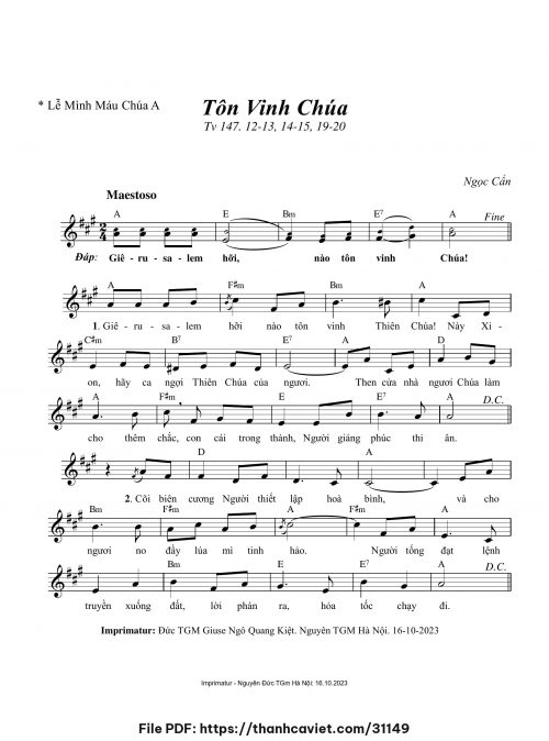 Tôn vinh Chúa [Tv 147 – Lễ Mình Máu Chúa A] - Ngọc Cẩn - trang 1