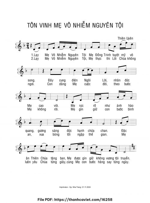 Tôn vinh Mẹ Vô Nhiễm Nguyên Tội - Sr. Thiên Uyên - trang 1