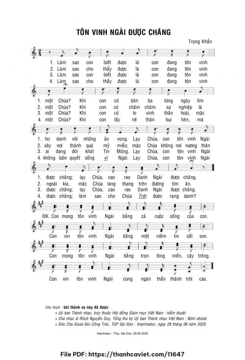 Tôn vinh Ngài được chăng - Lm. Trọng Khẩn - trang 1