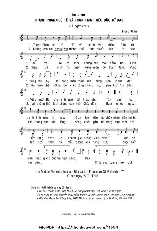 Tôn vinh Thánh Phanxicô Tế và Thánh Mátthêu Đậu Tử Đạo - Lm. Trọng Khẩn - trang 1