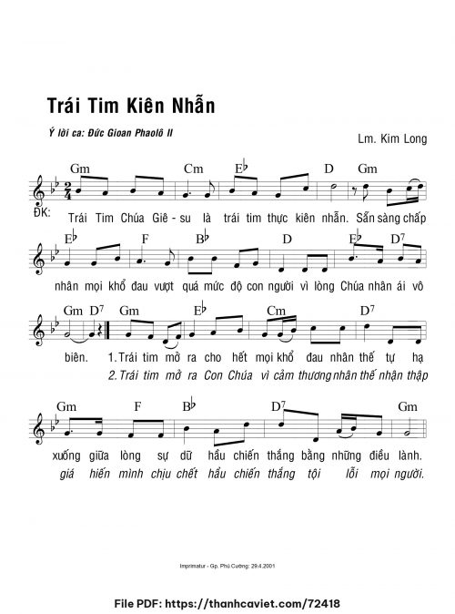 Trái tim kiên nhẫn - Lm. Kim Long - trang 1