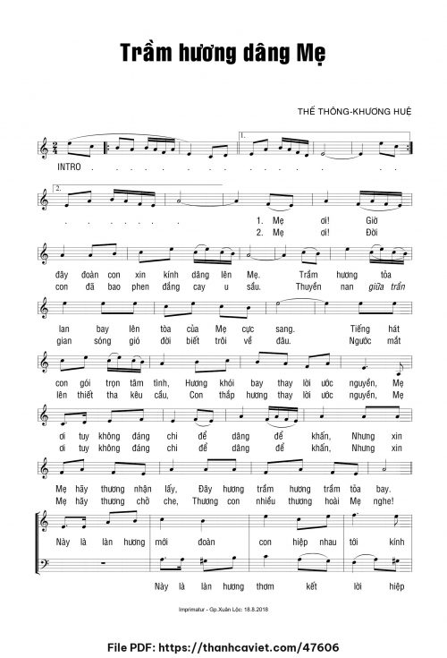 Trầm hương dâng Mẹ - Thế Thông - Khương Huệ - trang 1