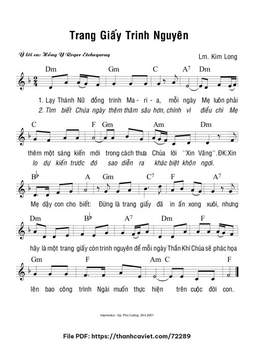 Trang giấy trinh nguyên - Lm. Kim Long - trang 1