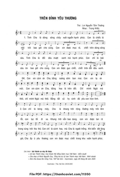 Trên đỉnh yêu thương - Lm. Trọng Khẩn - Thơ: Lm. Nguyễn Tầm Thường - trang 1
