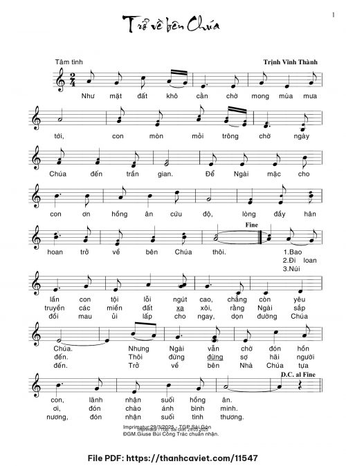 Trở về bên Chúa - Trịnh Vĩnh Thành - trang 1
