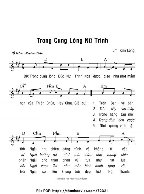 Trong cung lòng Nữ Trinh - Lm. Kim Long - trang 1