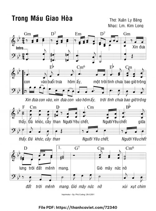 Trong máu giao hòa - Lm. Kim Long - ĐÔ. Xuân Ly Băng - trang 1