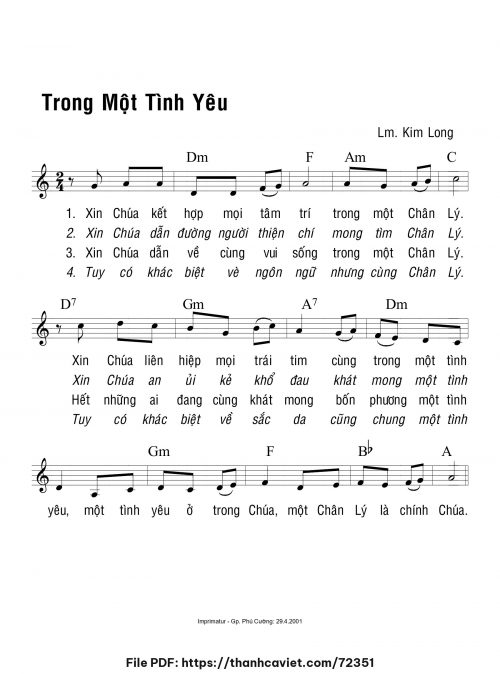 Trong một tình yêu - Lm. Kim Long - trang 1
