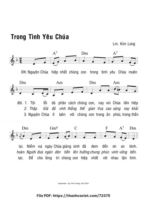 Trong tình yêu Chúa - Lm. Kim Long - trang 1