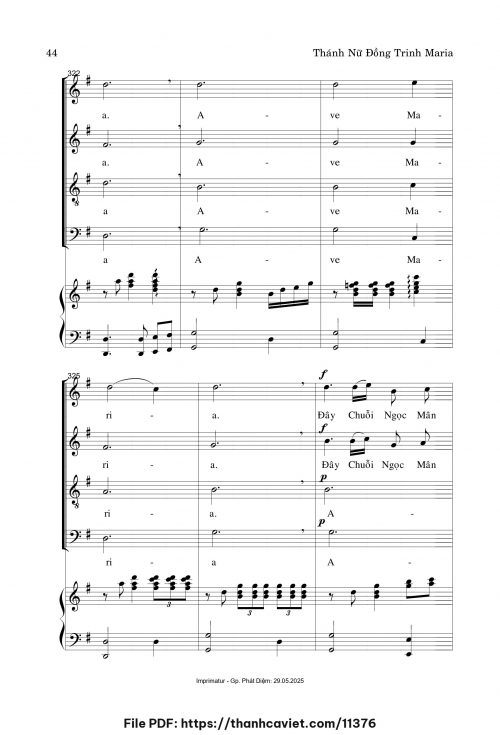 Trường ca Thánh Nữ Đồng Trinh Maria - Phạm Đức Huyến - Vũ Đình Ân - Thơ: Hàn Mặc Tử - trang 1