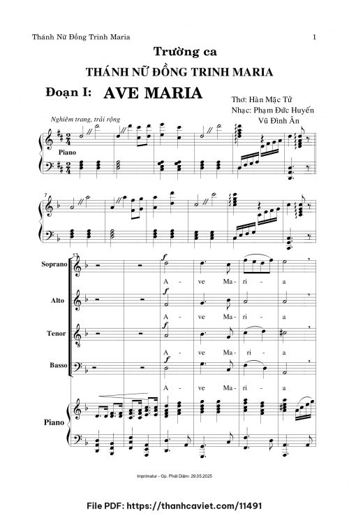 Trường ca TNĐT Maria – Đoạn I: Ave Maria - Phạm Đức Huyến - Vũ Đình Ân - Thơ: Hàn Mặc Tử - trang 1