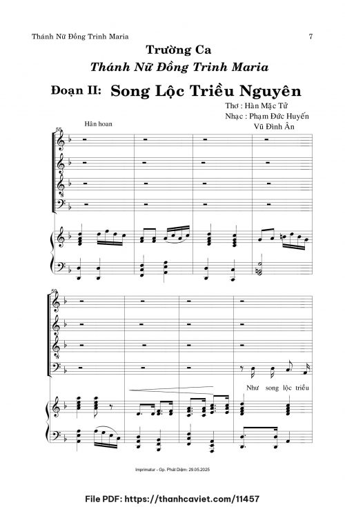 Trường ca TNĐT Maria – Đoạn II: Song Lộc Triều Nguyên - Phạm Đức Huyến - Vũ Đình Ân - Thơ: Hàn Mặc Tử - trang 1