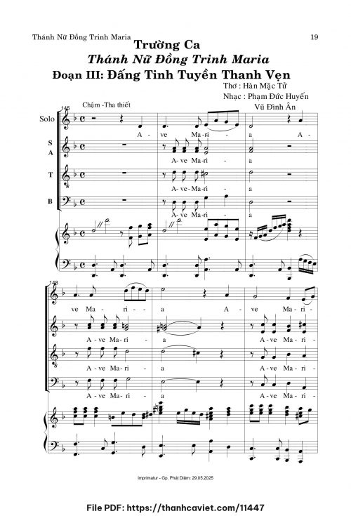 Trường ca TNĐT Maria – Đoạn III: Đấng Tinh Tuyền Thanh Vẹn - Phạm Đức Huyến - Vũ Đình Ân - Thơ: Hàn Mặc Tử - trang 1