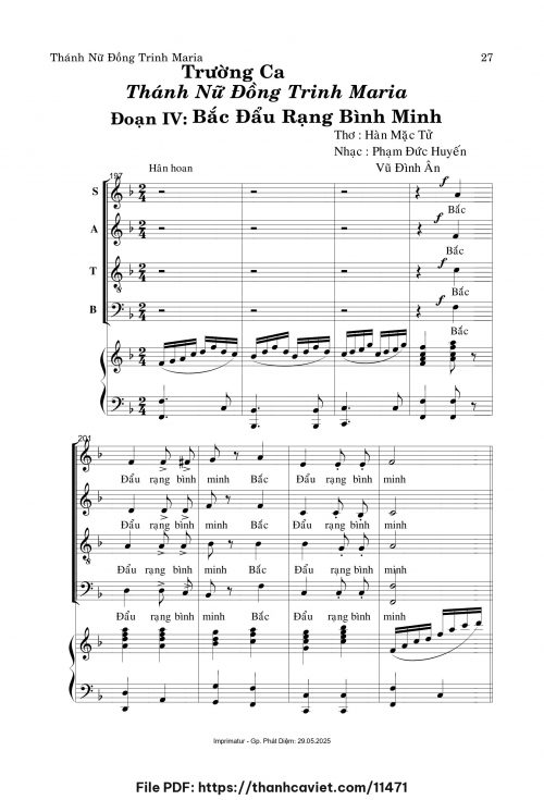 Trường ca TNĐT Maria – Đoạn IV: Bắc Đẩu Rạng Bình Minh - Phạm Đức Huyến - Vũ Đình Ân - Thơ: Hàn Mặc Tử - trang 1