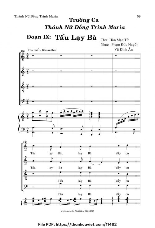 Trường ca TNĐT Maria – Đoạn IX: Tấu Lạy Bà - Phạm Đức Huyến - Vũ Đình Ân - Thơ: Hàn Mặc Tử - trang 1