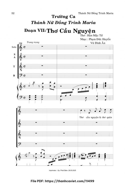 Trường ca TNĐT Maria – Đoạn Thơ Cầu Nguyện - Phạm Đức Huyến - Vũ Đình Ân - Thơ: Hàn Mặc Tử - trang 1