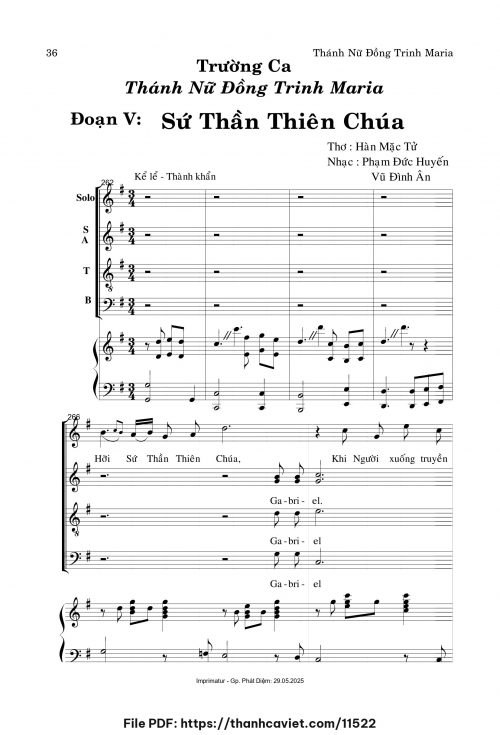 Trường ca TNĐT Maria – Đoạn V: Sứ Thần Thiên Chúa - Phạm Đức Huyến - Vũ Đình Ân - Thơ: Hàn Mặc Tử - trang 1