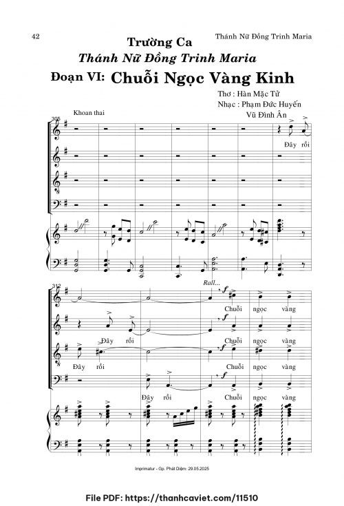 Trường ca TNĐT Maria – Đoạn VI: Chuỗi Ngọc Vàng Kinh - Phạm Đức Huyến - Vũ Đình Ân - Thơ: Hàn Mặc Tử - trang 1
