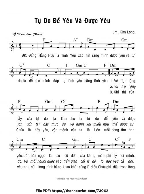 Tự do để yêu và được yêu - Lm. Kim Long - trang 1