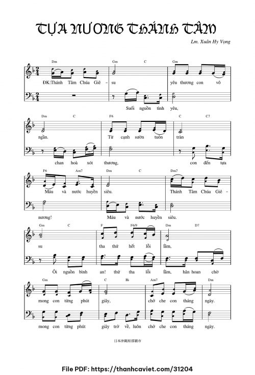 Tựa nương Thánh Tâm - Lm. Xuân Hy Vọng - trang 1