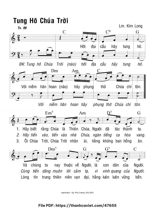 Tung hô Chúa Trời - Lm. Kim Long - trang 1