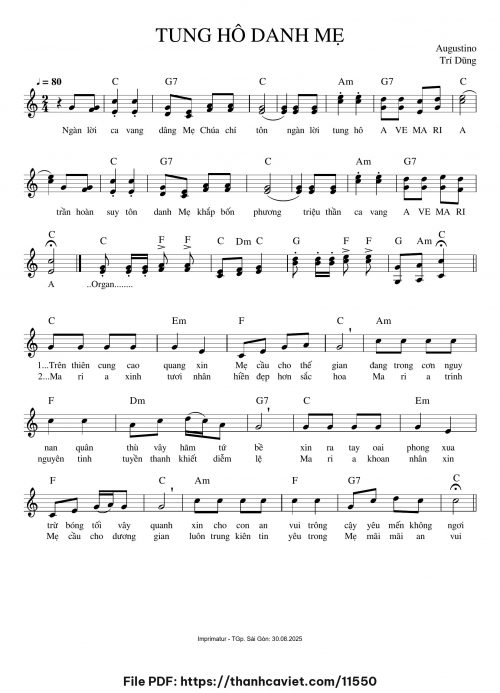 Tung hô danh Mẹ - Augustino Trí Dũng - trang 1