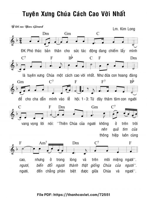 Tuyên xư Chúa cách cao vời nhất - Lm. Kim Long - trang 1