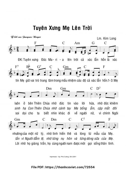 Tuyên xưng Mẹ lên trời - Lm. Kim Long - trang 1