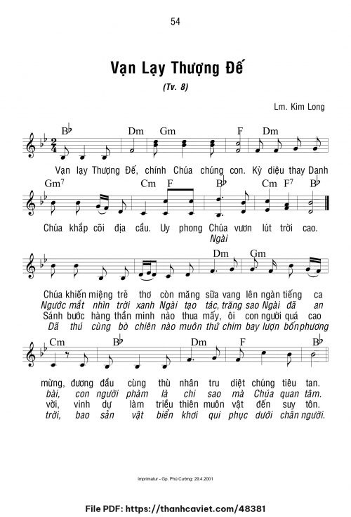 Vạn lạy Thượng đế - Lm. Kim Long - trang 1