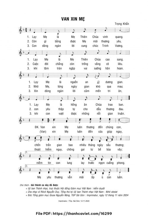 Van xin Mẹ - Lm. Trọng Khẩn - trang 1