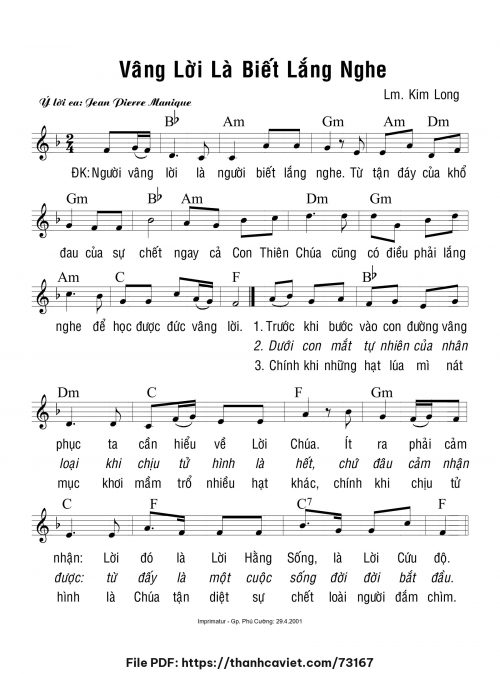 Vâng lời là biết lắng nghe - Lm. Kim Long - trang 1