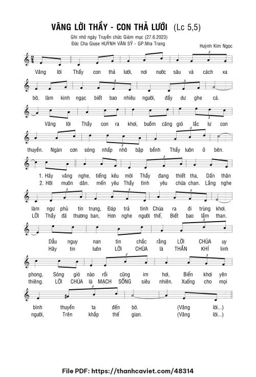 Vâng lời Thầy – Con thả lưới - Huỳnh Kim Ngọc - trang 1