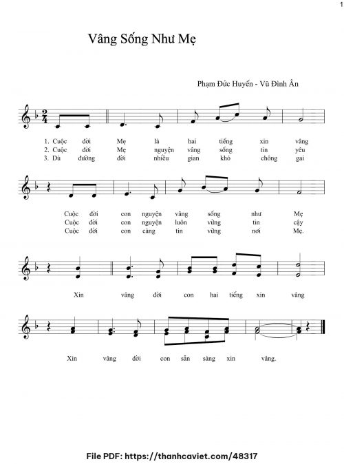 Vâng sống như Mẹ - Phạm Đức Huyến - Vũ Đình Ân - trang 1