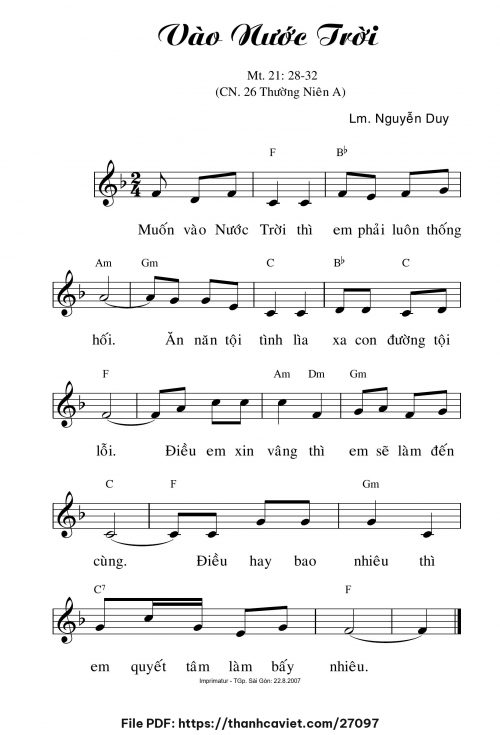 Vào Nước Trời - Lm. Nguyễn Duy - trang 1