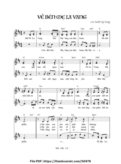 Về bên Mẹ La Vang - Lm. Xuân Hy Vọng - trang 1