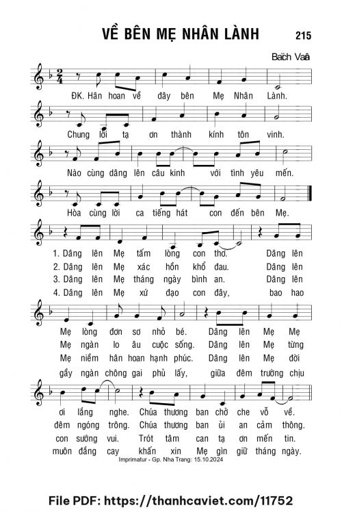 Về bên Mẹ Nhân Lành - Lm. Bạch Vân - trang 1
