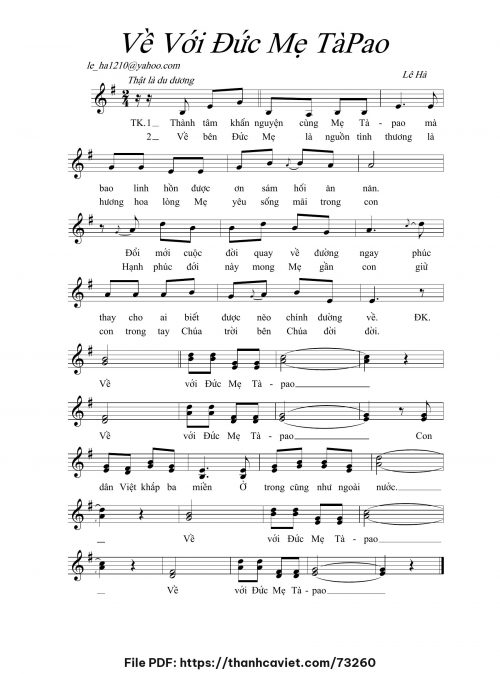 Về với Đức Mẹ TàPao - Lê Hà - trang 1