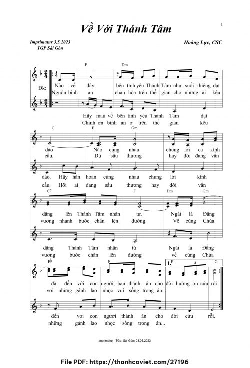 Về với Thánh Tâm - Hoàng Lực, CSC - trang 1