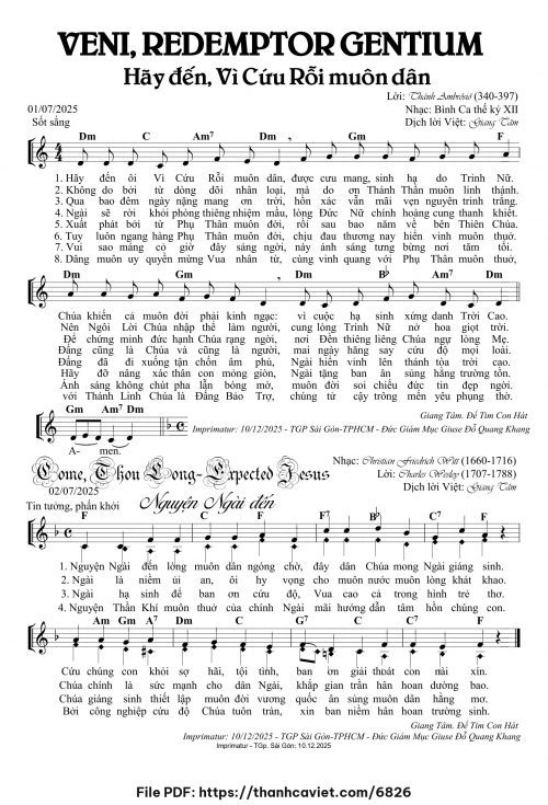 Veni Redemptor Omnium Hãy đến Vì Cứu Rỗi muôn dân - Lm. Giang Tâm (Nhạc Ngoại, lời Việt) - trang 1
